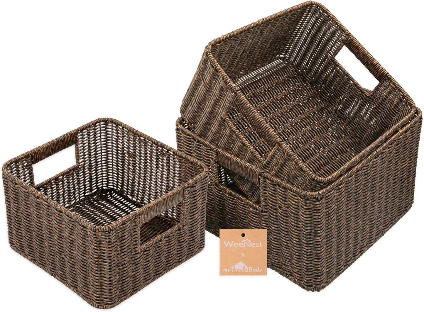 myHomeBody Wicker Storage Basket, Storage Cubes, Woven Baskets for Organizing, Resin Wicker Set of
