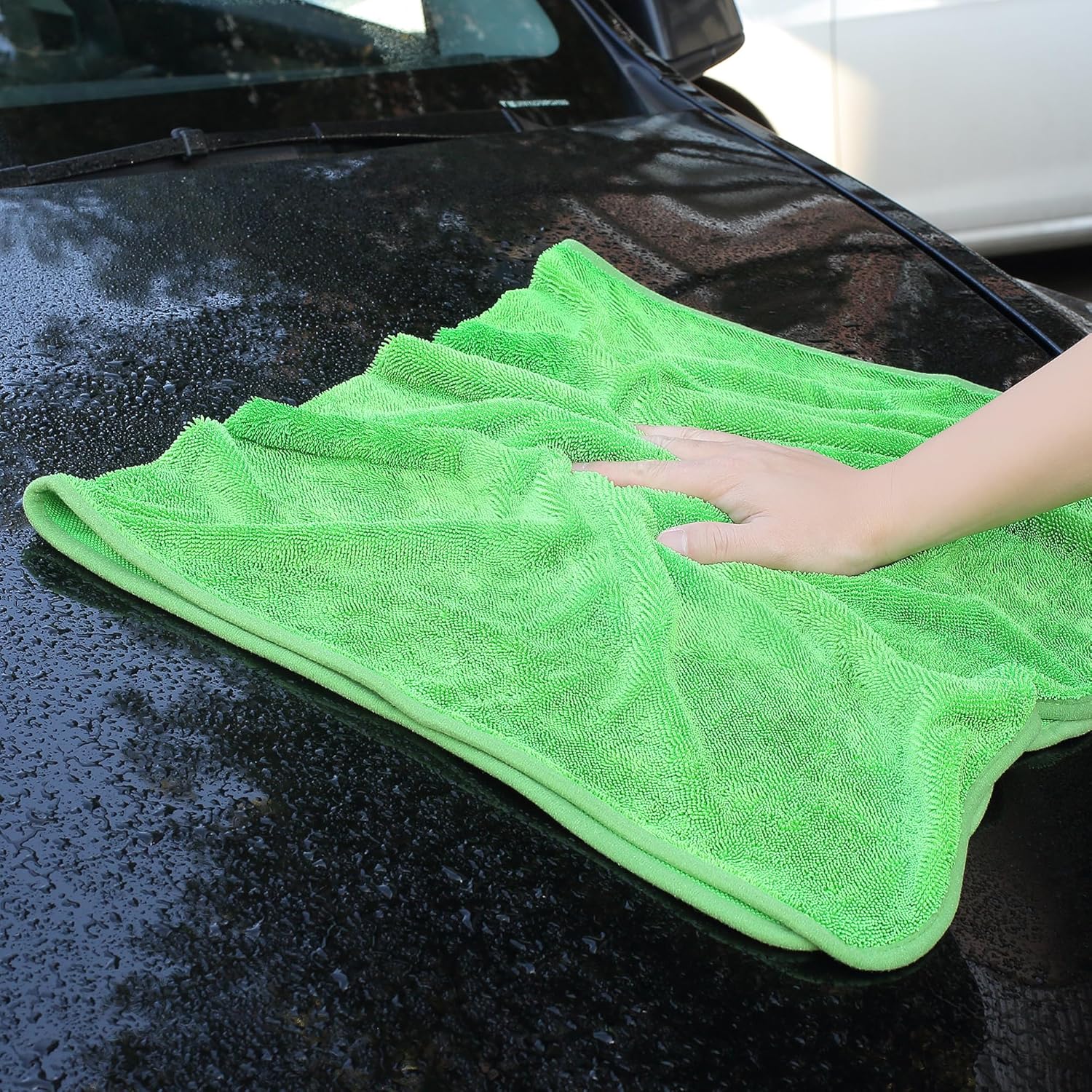 JOYMOOP Microfiber Towels for Cars, 2 Pack 35.4" x 23.6" Car Drying Towel, Green Reusable Car