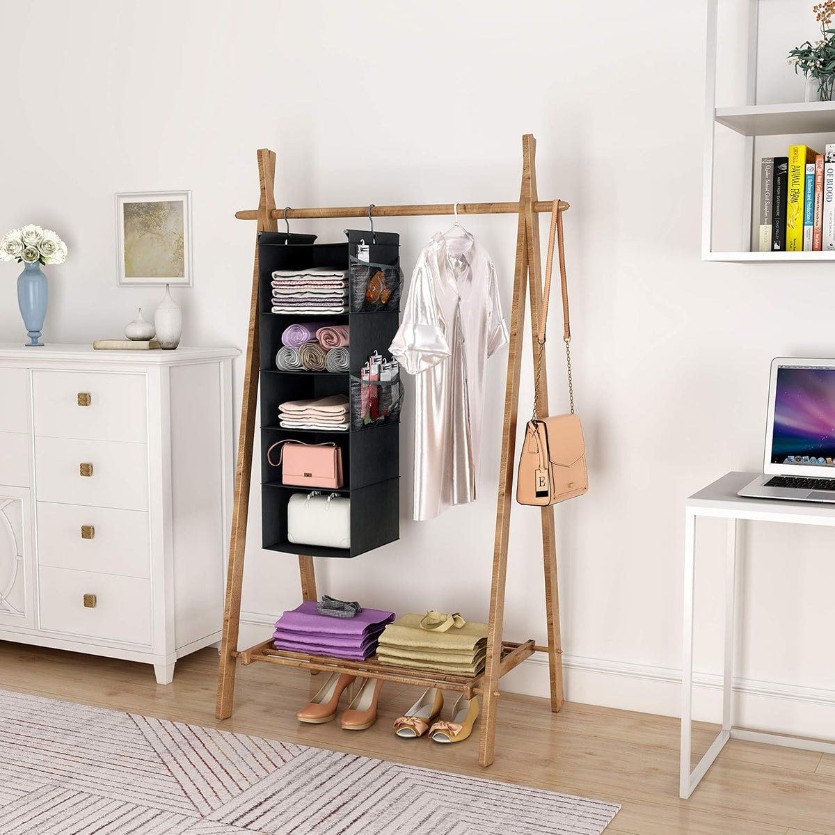 MAX Houser 5-Shelf Hanging Closet Organizer,Space Saver, Cloth Hanging Shelves with 4 Side