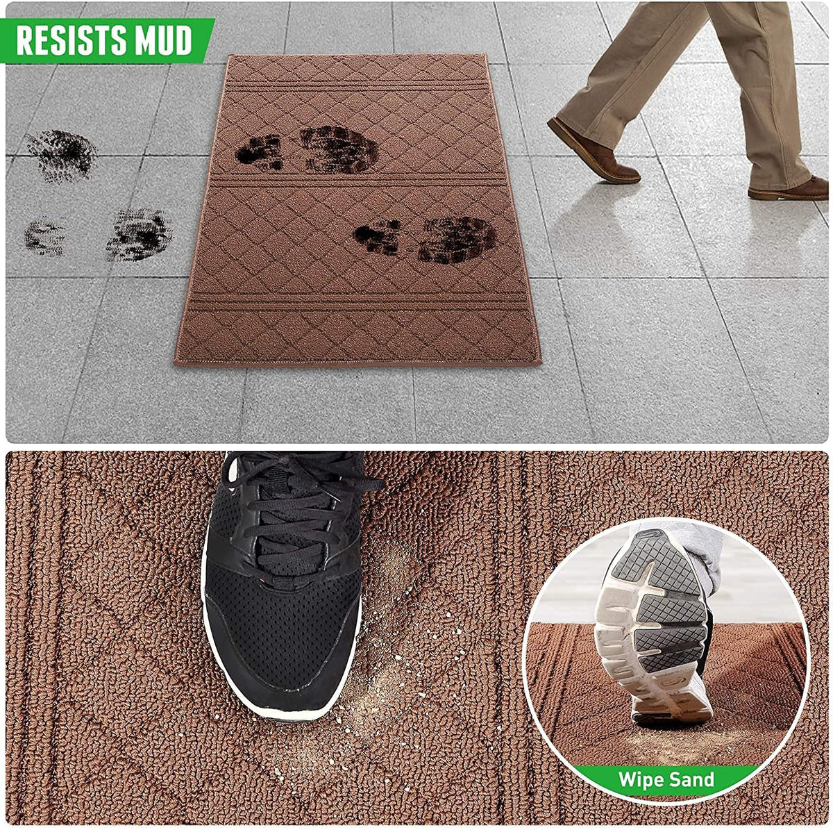 REFETONE Indoor Doormat, Front Back Door Mat 16"x24" Absorbent Rubber Backing Non Slip Door Mats