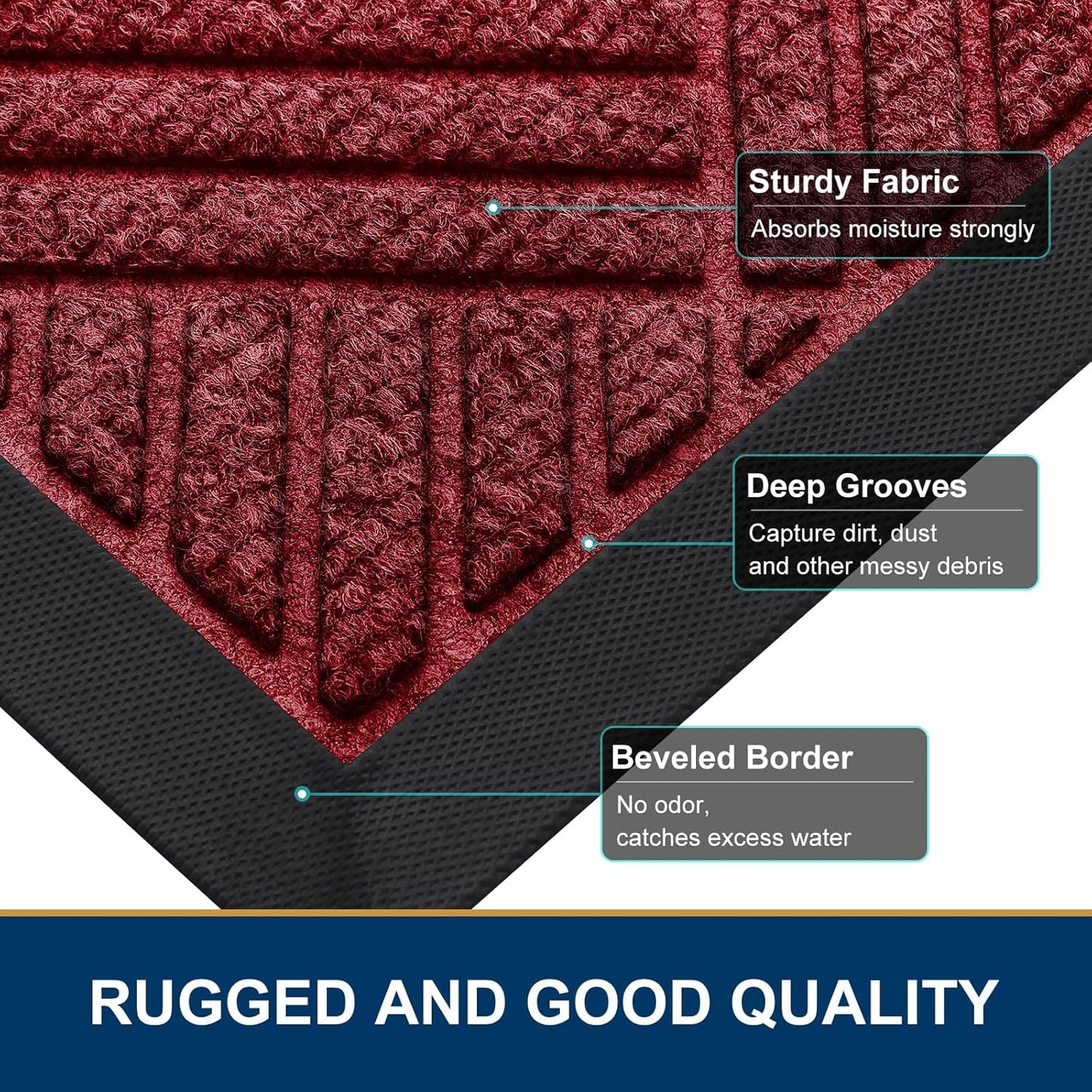 Smiry Front Door Mat Outside Entrance, Heavy Duty Outdoor Indoor Natural Rubber Doormat, Non Slip