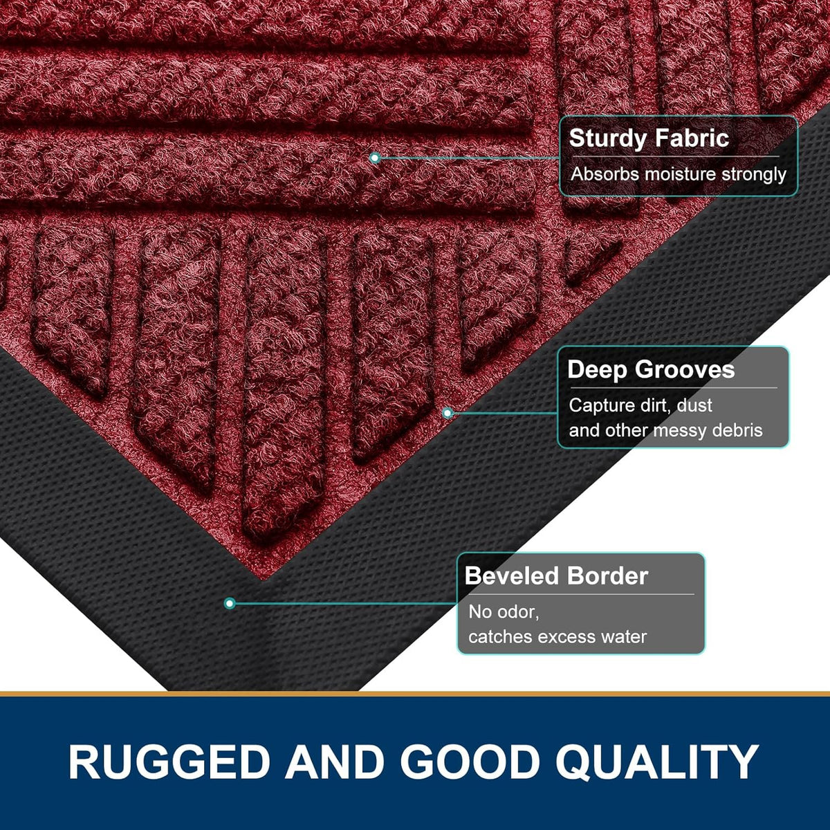 Smiry Front Door Mat Outside Entrance, Heavy Duty Outdoor Indoor Natural Rubber Doormat, Non Slip