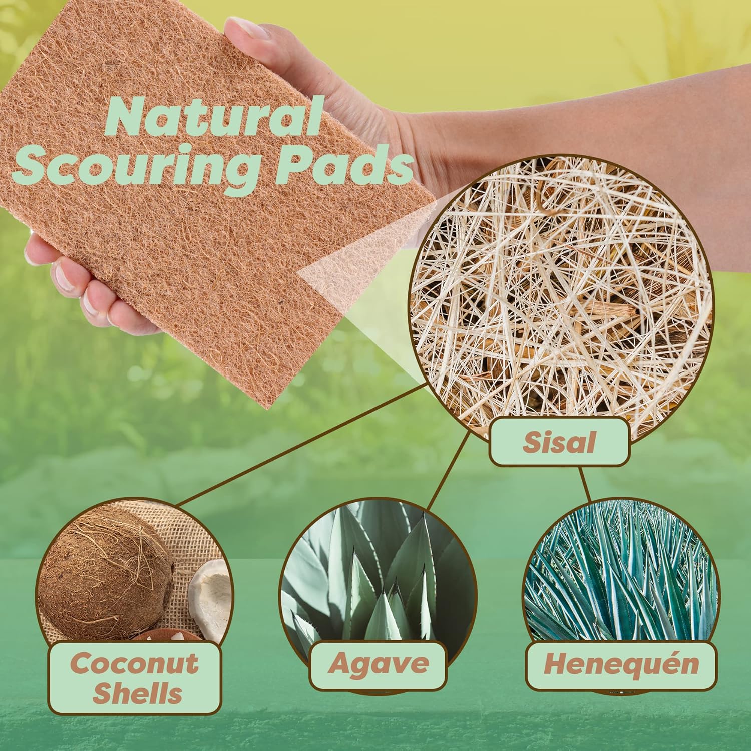 SCRUBIT 24 Natural Scouring Pads - Eco Friendly Scrubbing Pads for Kitchen Cleaning, Dishes, and