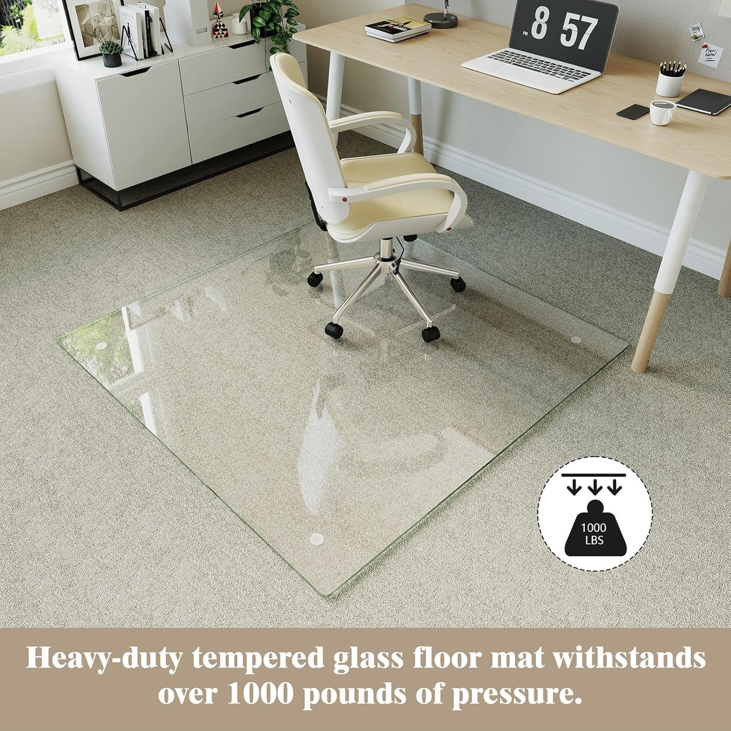 Koonmi Tempered Glass Chair Mat for Hardwood Floors & Carpets, 46" x 46“ Transparent Heavy Duty