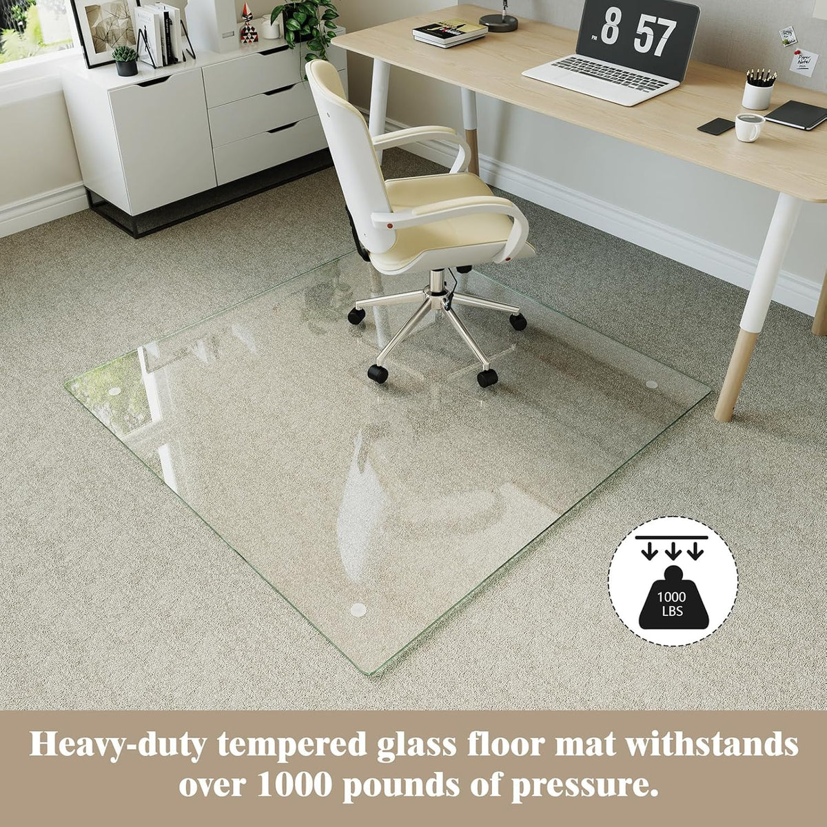 Koonmi Tempered Glass Chair Mat for Hardwood Floors & Carpets, 46" x 46“ Transparent Heavy Duty