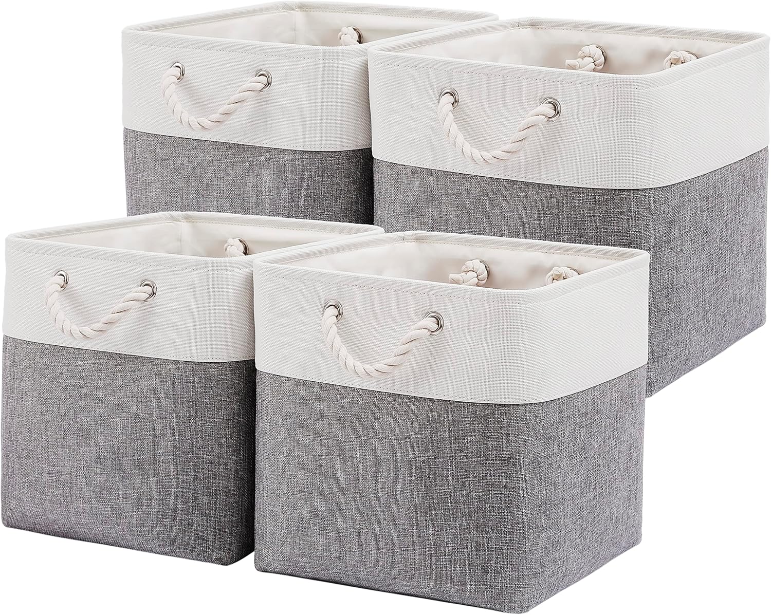 13 x 13 Inch Cube Storage Bins, 4 Pack Large Collapsible Fabric Storage Bin with Ropes, Foldable