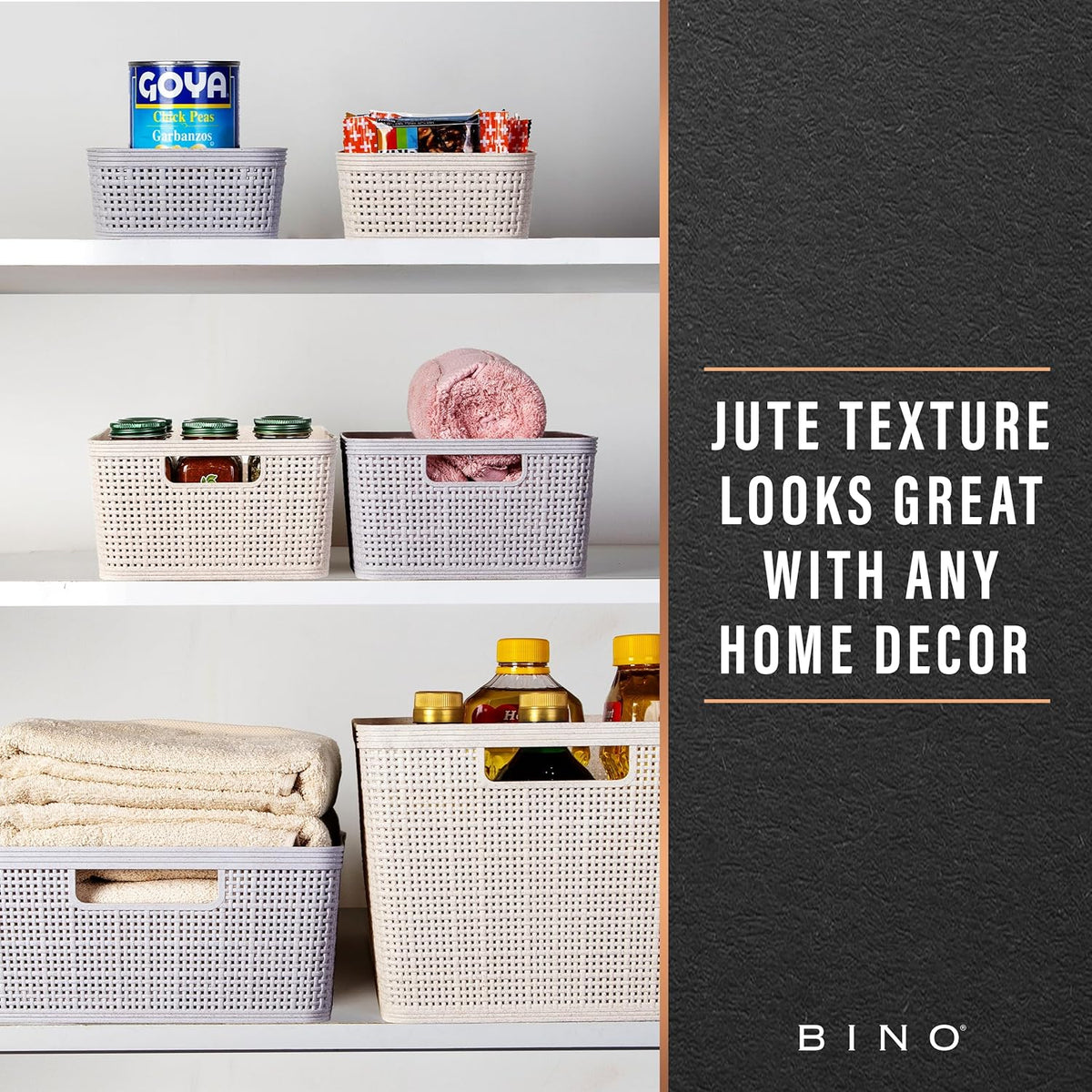 BINO | Woven Plastic Basket | XS (Natural), 5-Pack | THE JUTE COLLECTION | Home Organization, Space