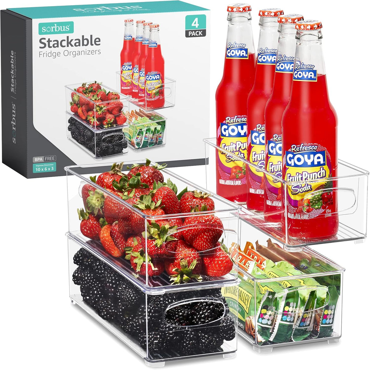 Sorbus Stackable Refrigerator Organizer Bins - Clear Storage Bins for Kitchen Pantry, Freezer &