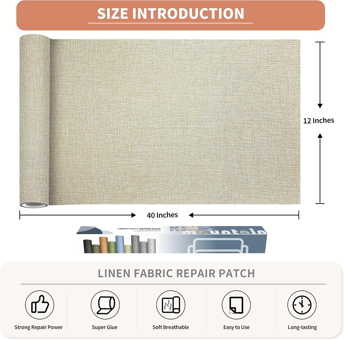 Coarse Linen Repair Patches, Self-Adhesive Linen Fabric Patches, 12X40 inch Extra Size, Multi