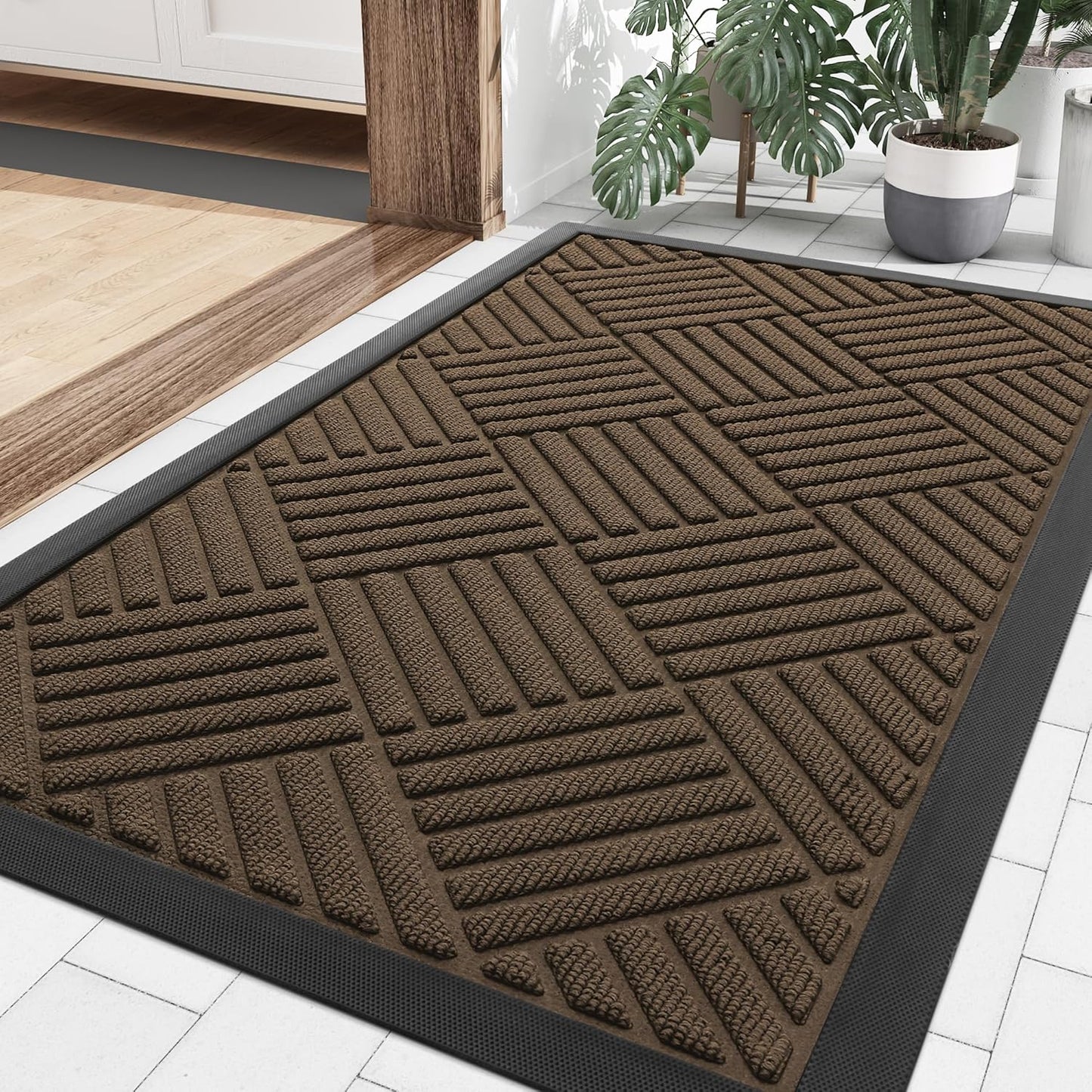 Smiry Front Door Mat Outside Entrance, Heavy Duty Outdoor Indoor Mat, Natural Rubber Doormat, Non