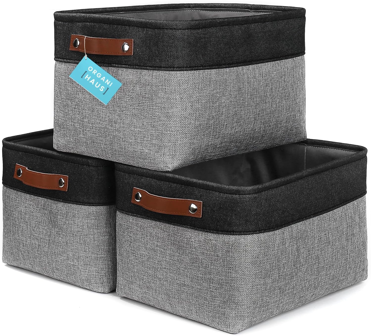 OrganiHaus Large Fabric Storage Baskets for Shelves 3 Pack | 15x11in Closet Storage Bins for