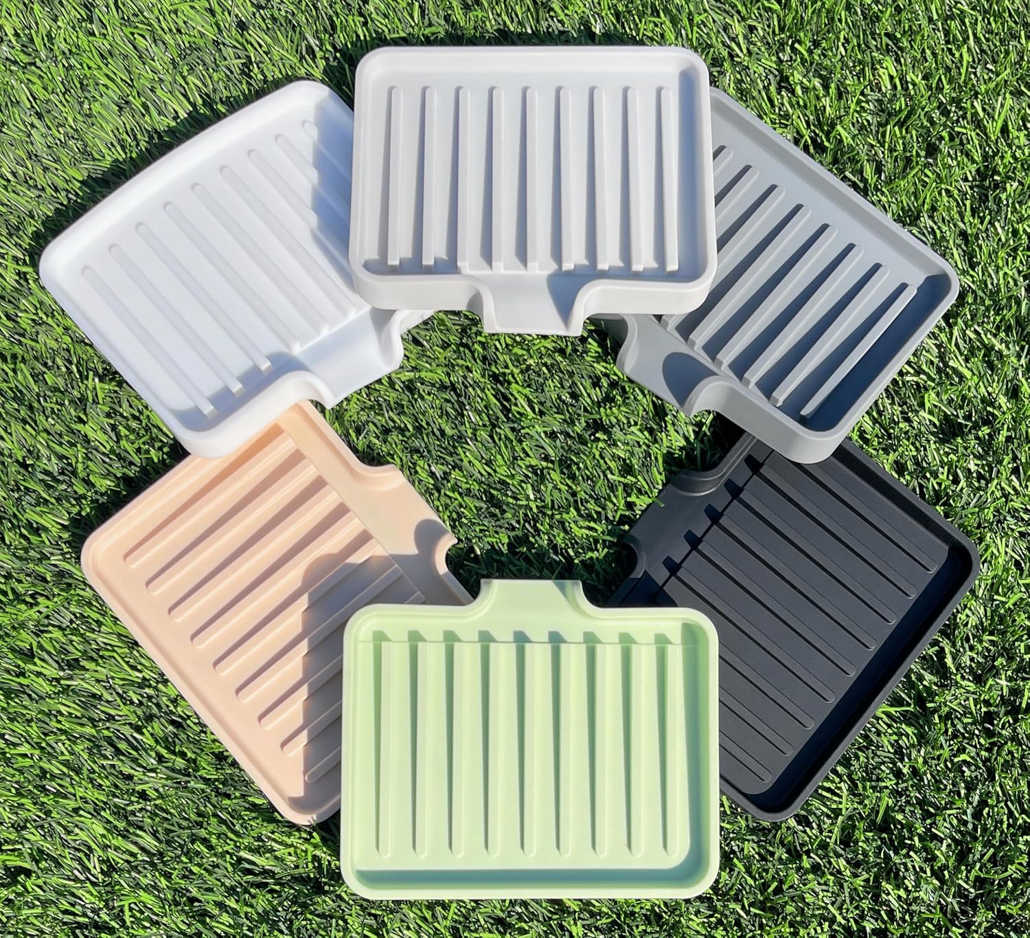 Happitasa Silicone Soap Dish Tray and Sponge Holder with Drain Chute, Pack of 2 | Bathroom and