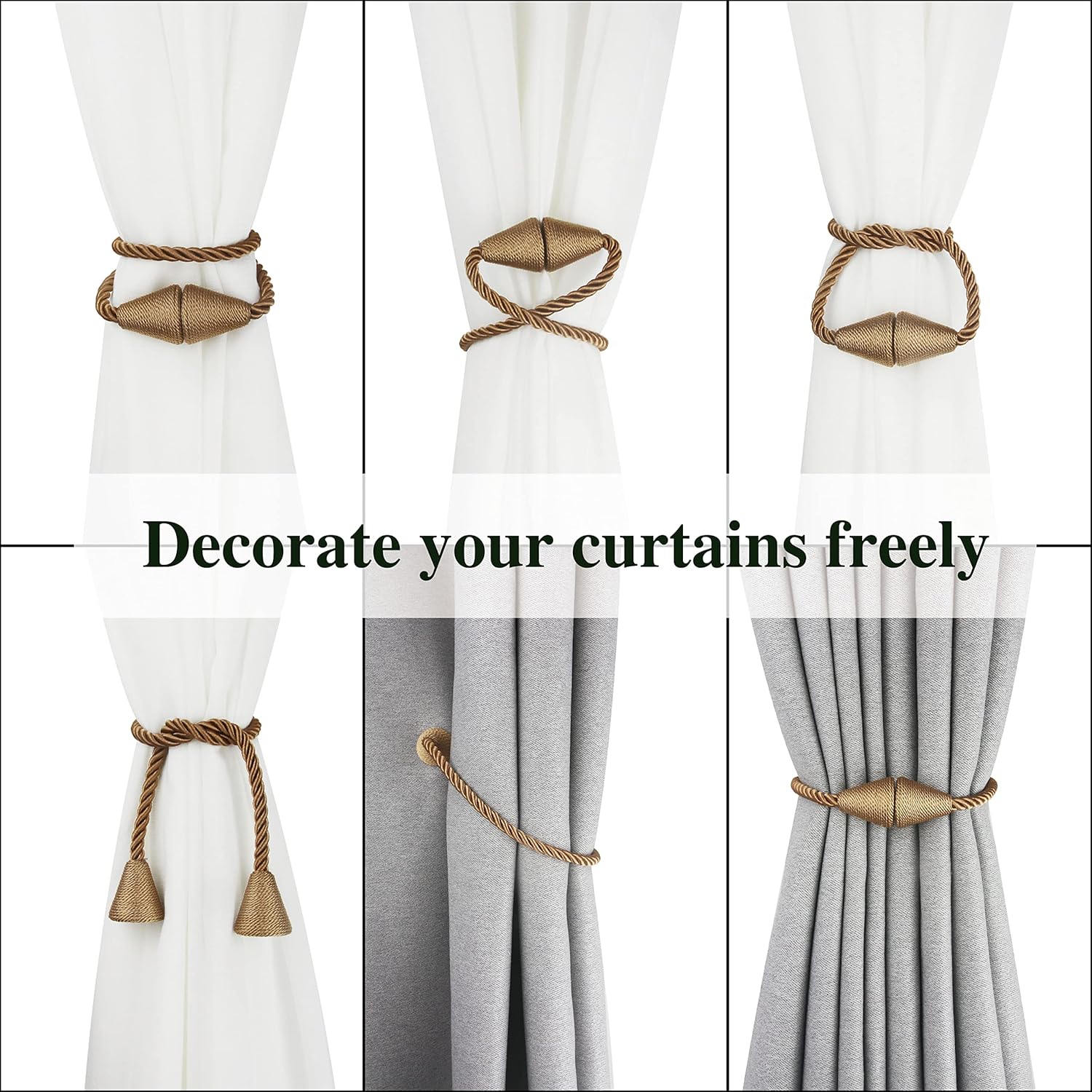 2 Pack Magnetic Curtain Tiebacks Rope Modern Handmade Curtain Tie Backs Decorative Drapes Weave