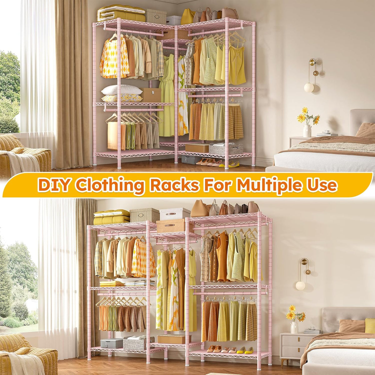 Raybee Clothes Rack,Clothing Racks for Hanging Clothes Heavy Duty,Adjustable Garment Rack with