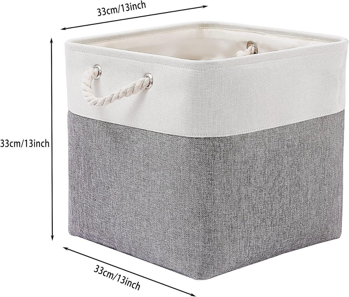 13 x 13 Inch Cube Storage Bins, 4 Pack Large Collapsible Fabric Storage Bin with Ropes, Foldable