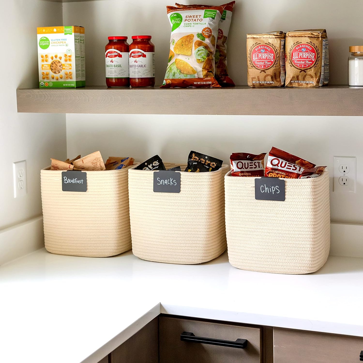 NaturalCozy Storage Cubes 11 Inch Cotton Rope Woven Baskets for Organizing, 3-Pack | Cube Storage