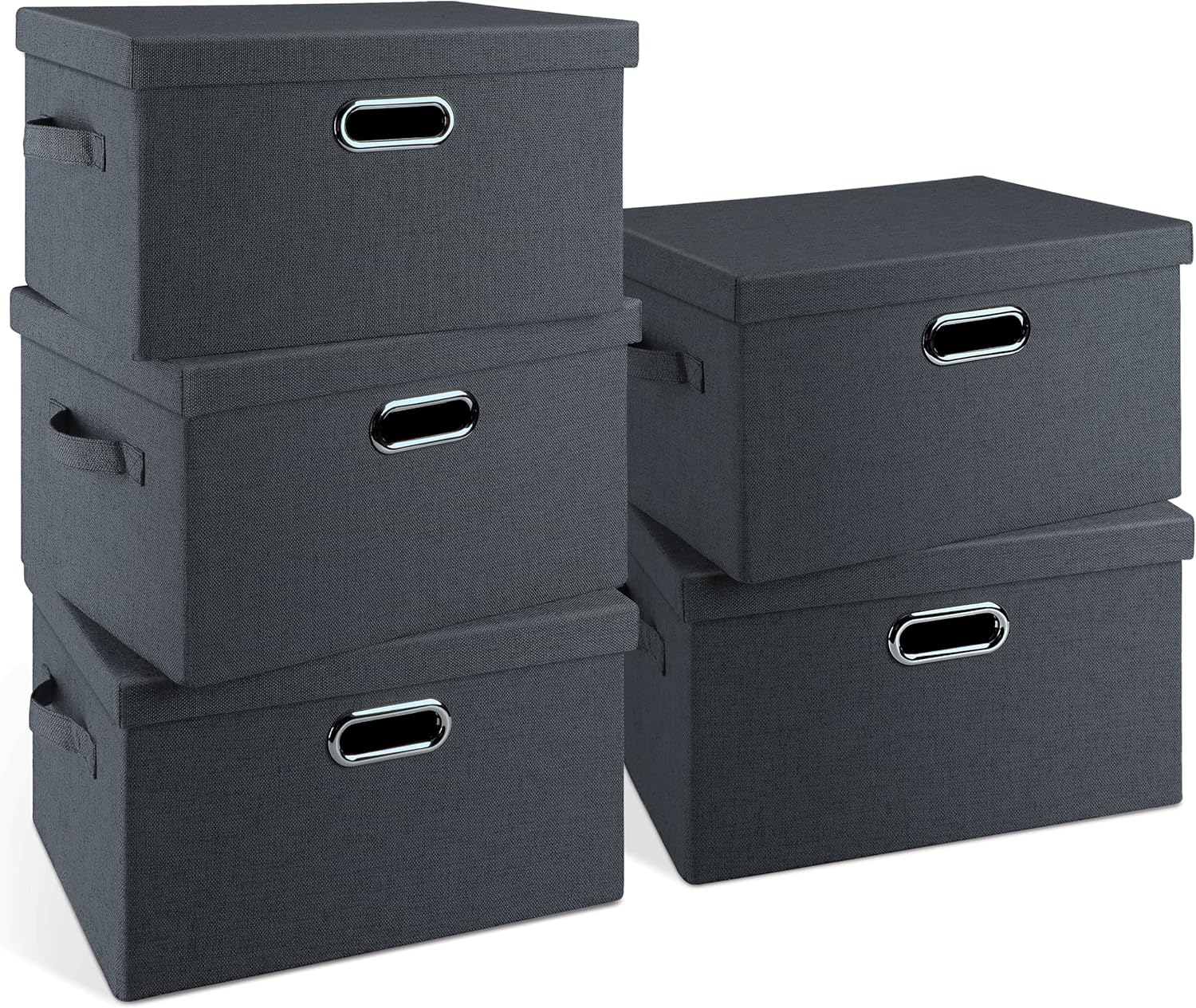 Medium 15" 21 Quart Collapsible Stackable Storage Bins with Lids, 5 Packs Dark Gray Foldable Fabric