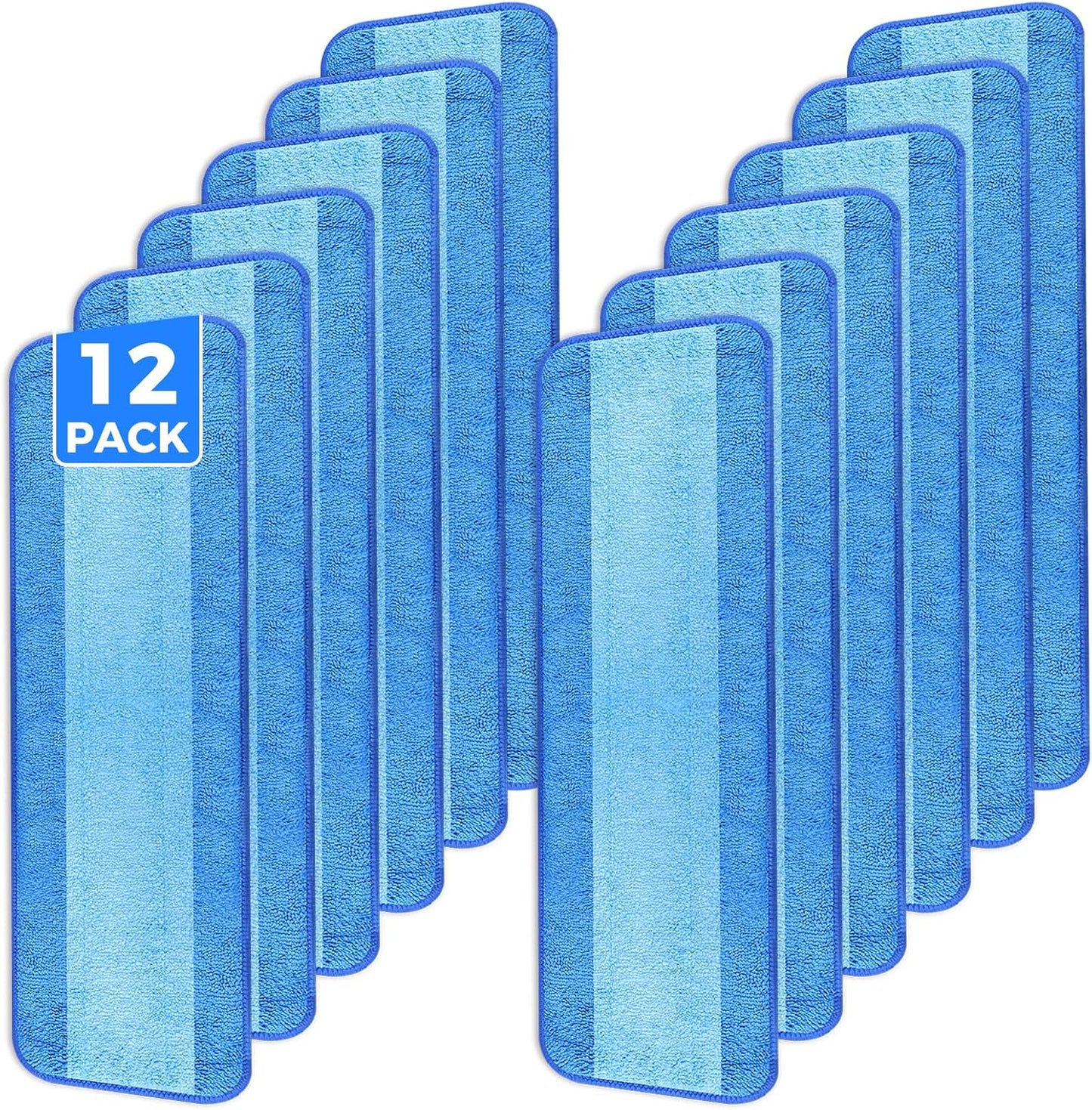 12-Pack Microfiber Cleaning Pads, 18-Inch Microfiber Mop Pads Compatible with Bona Mop, Washable