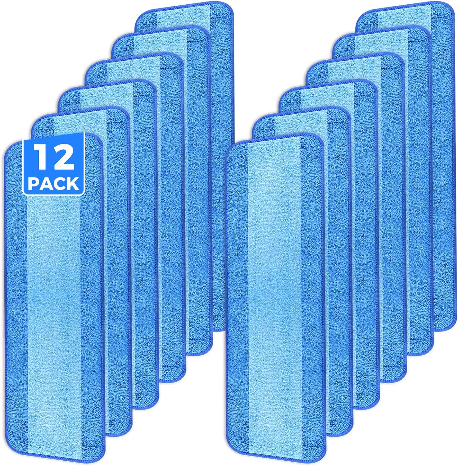 12-Pack Microfiber Cleaning Pads, 18-Inch Microfiber Mop Pads Compatible with Bona Mop, Washable