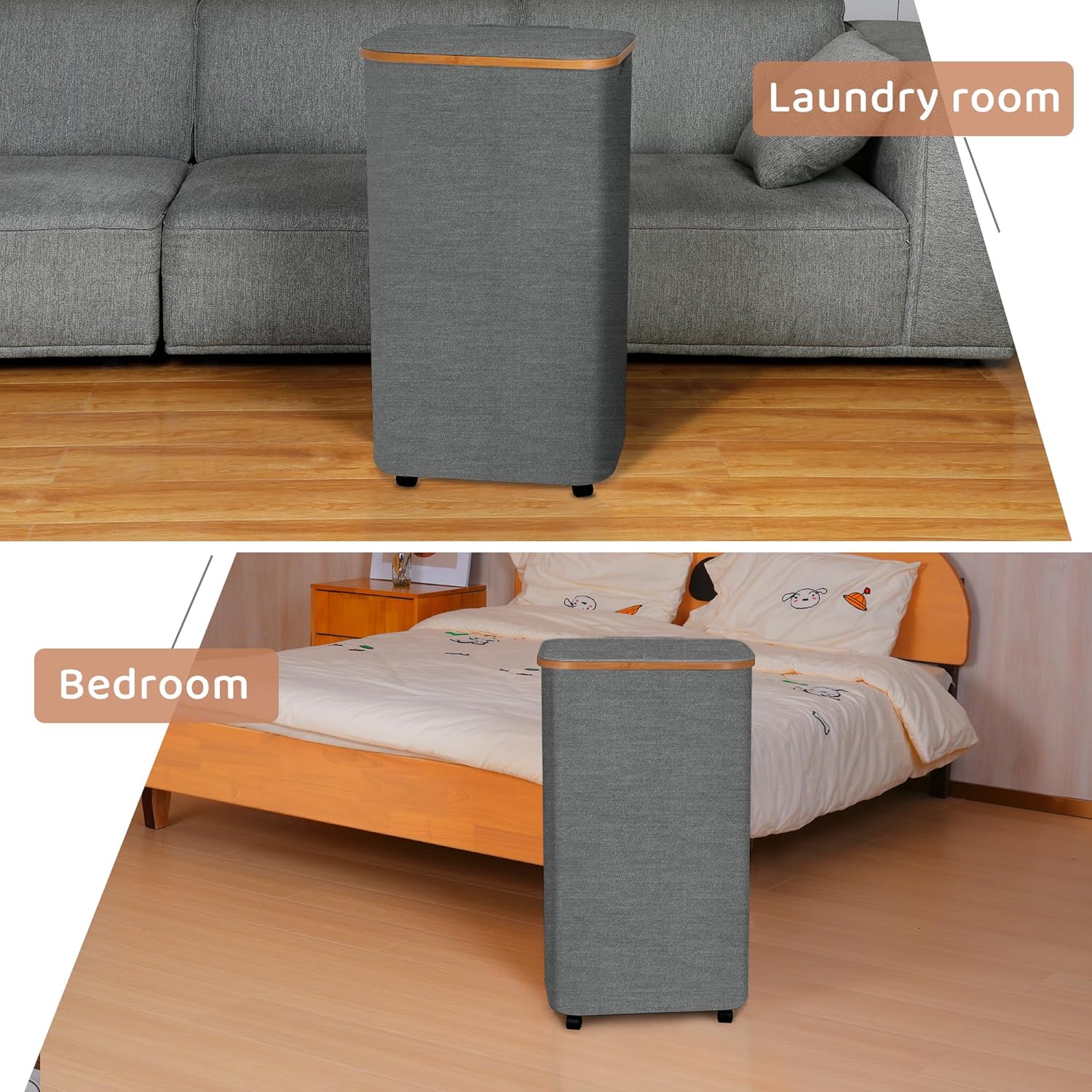 Laundry Basket with Wheels,100L Hampers for Laundry,Large Laundry Hamper with Lid and Bamboo