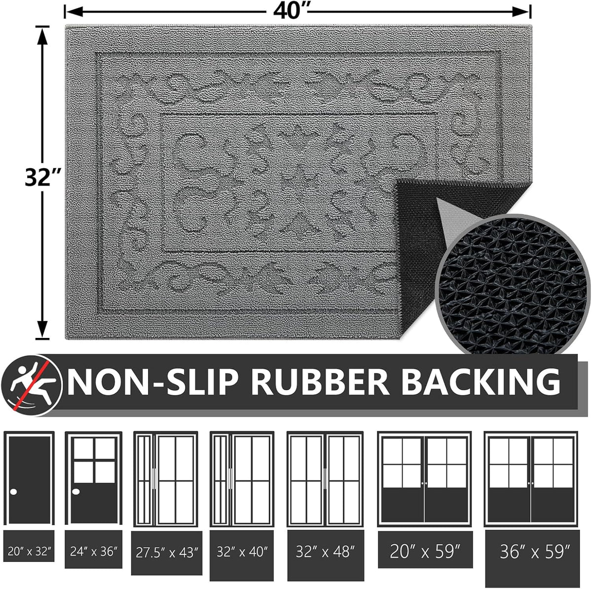 FONEYI Indoor Door Mat 32" x 40", Dirt Trapper Door Mats Non-Slip Entryway Rugs Washable, Absorbent