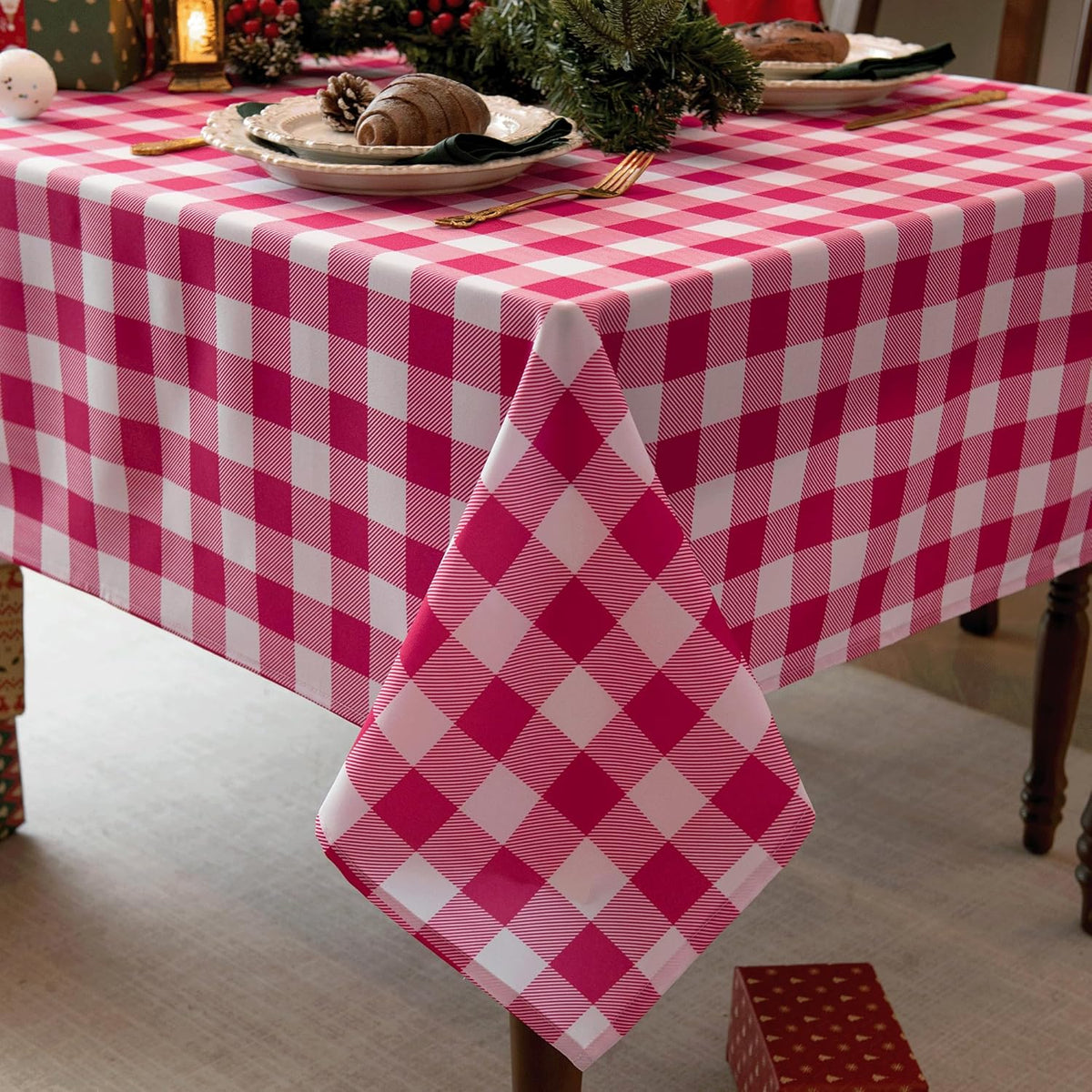 Waterproof Checkered Tablecloth Fabric - Rectangle 58x84 Inch Valentines Table Cloth for