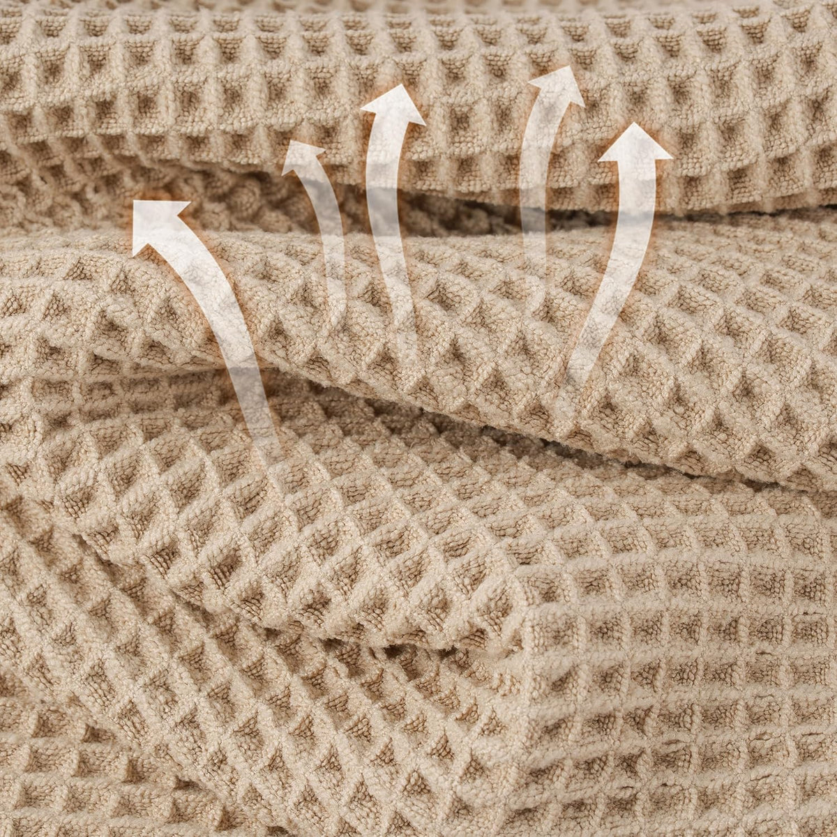 Microfiber Waffle Face Towels, 2 Pieces, Soft, Absorbent, Fast Drying, Lint Free (Beige)