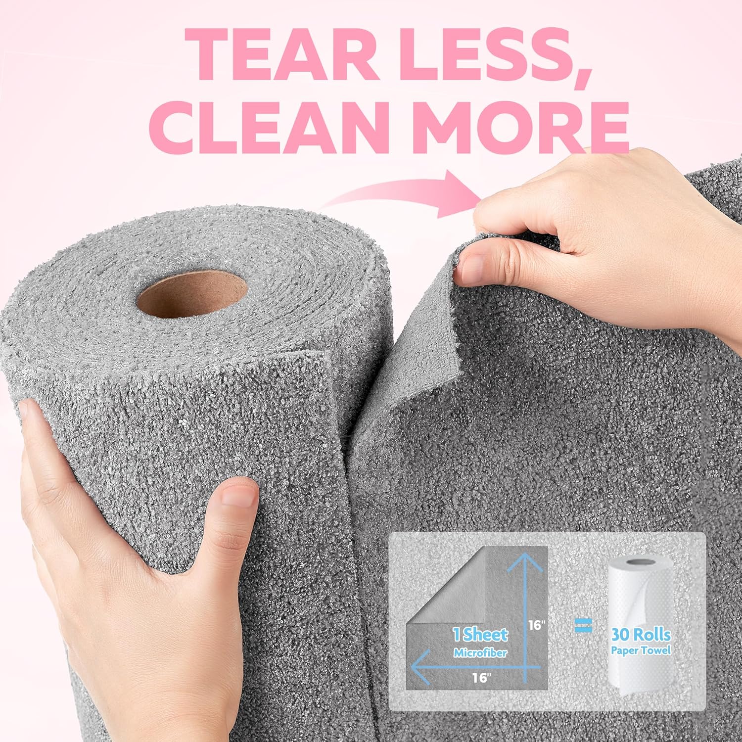 Fantasticlean XL Tear-Away Microfiber Cleaning Cloth Roll, 16'' by 16''- 36 Sheets, Thick & Large