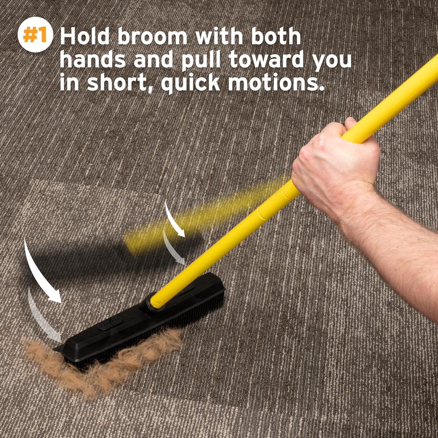 FURemover Sweep Pet Hair Rubber Broom with Carpet Rake and Squeegee, Ideal for Tile, Carpet and
