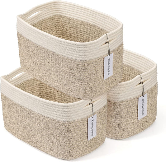 Cotton Rope storage Basket Bins Woven Basket for Organizing Shelves Rectangle Decorative Baskets