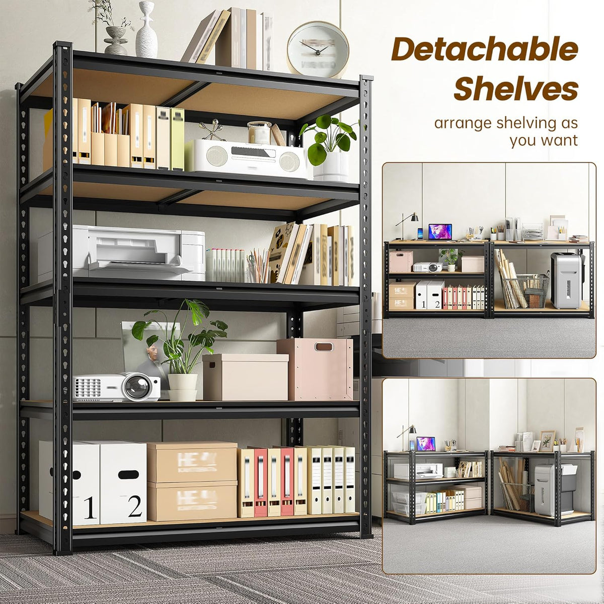 5-Tier Storage Shelves, 1980LBS Adjustable Pantry Shelves, Metal Shelving Unit for Kitchen, Pantry