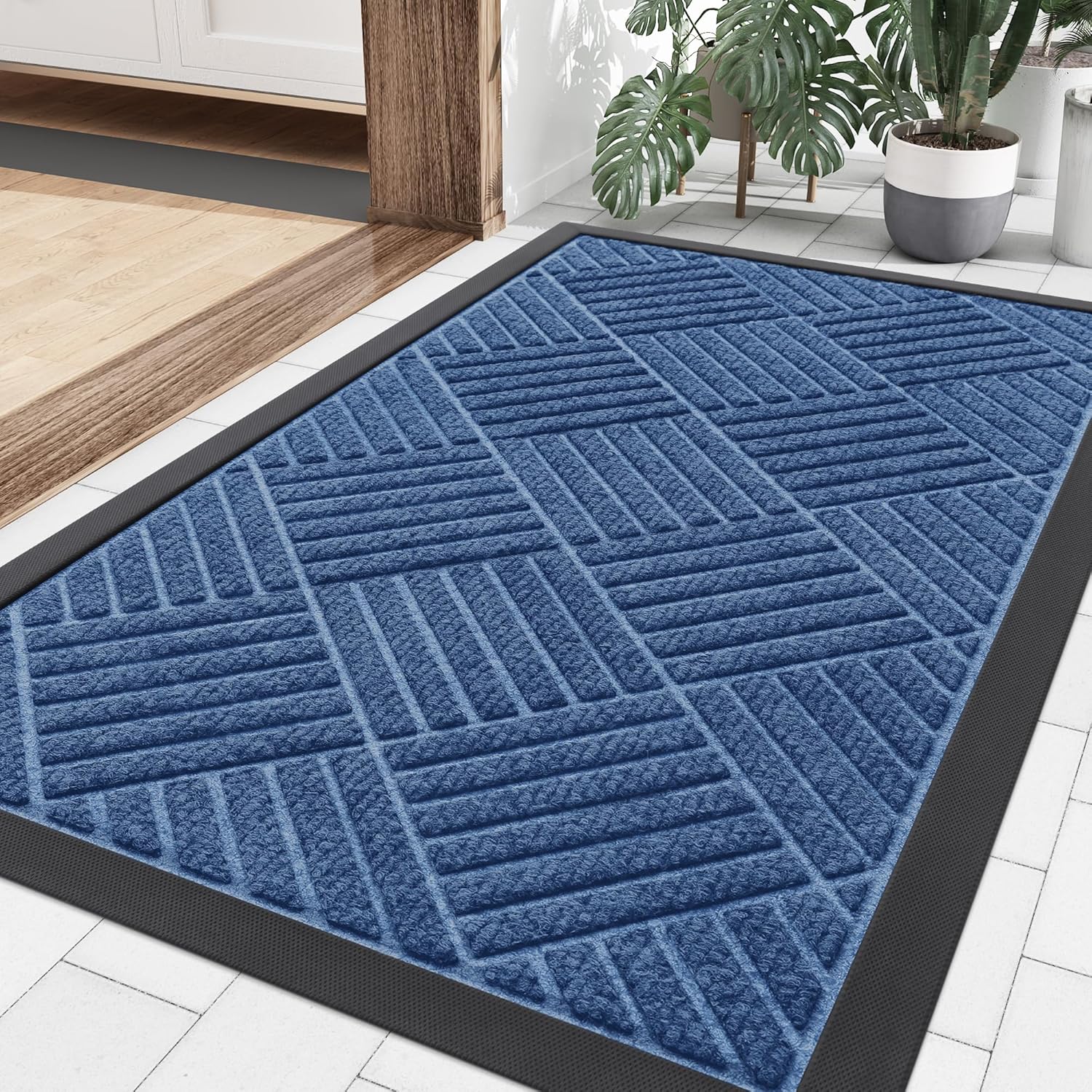 Smiry Front Door Mat Outside Entrance, Heavy Duty Outdoor Indoor Natural Rubber Doormat, Non Slip