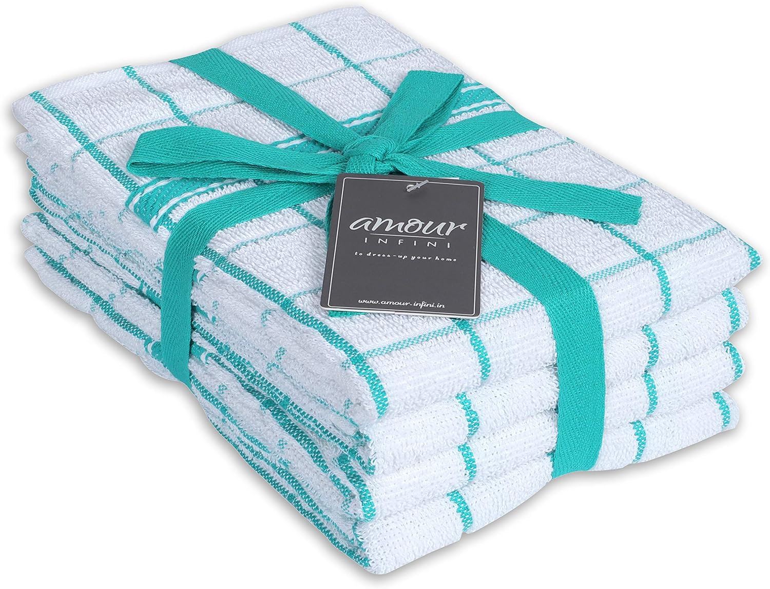 AMOUR INFINI Terry Cotton Kitchen Towels 4-Pack - Large 18 x 28 Inch, Absorbent & Soft Dish Towel
