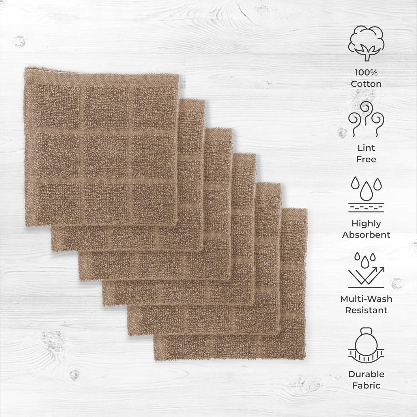 100% Cotton Terry Dish Cloth & Dish Towel, 6 Pack, Super Soft and Absorbent Kitchen Towels, Perfect