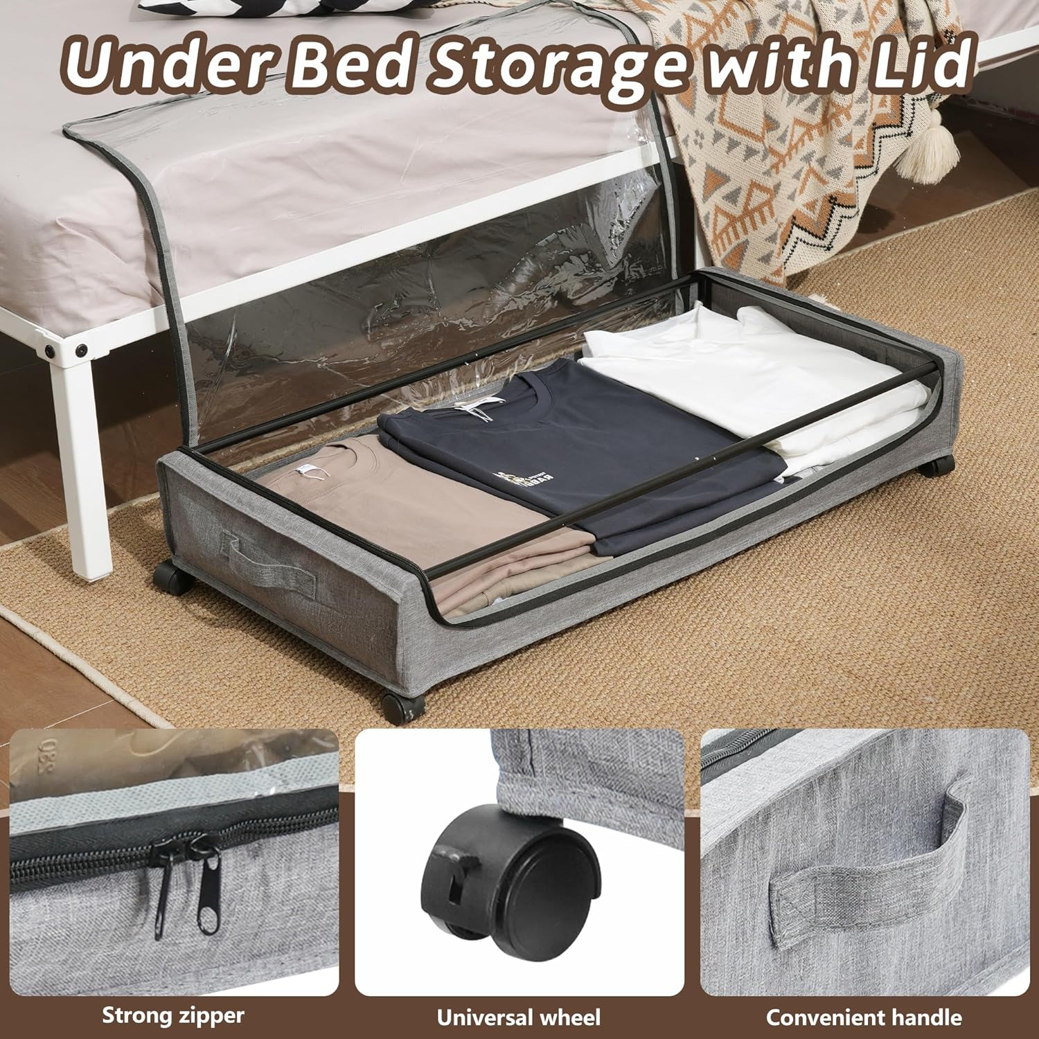 UnderBed Storage Containers, UnderBed Shoe Storage with Wheels, Under Bed Drawers for Clothes Book