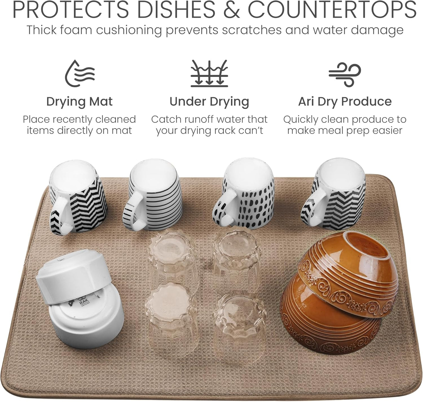 Bellemain XXL Dish Mat 24" x 17" ( LARGEST MAT ) Microfiber Dish Drying Mat , Super absorbent (