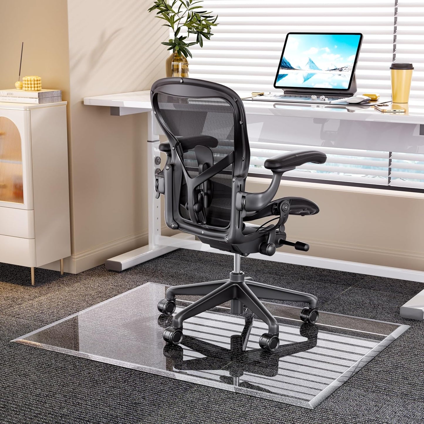 [Tempered Glass] 48“ x 36” Beveled Edge Glass Chair Mat with Polished Edge Clear Office Chair Mat
