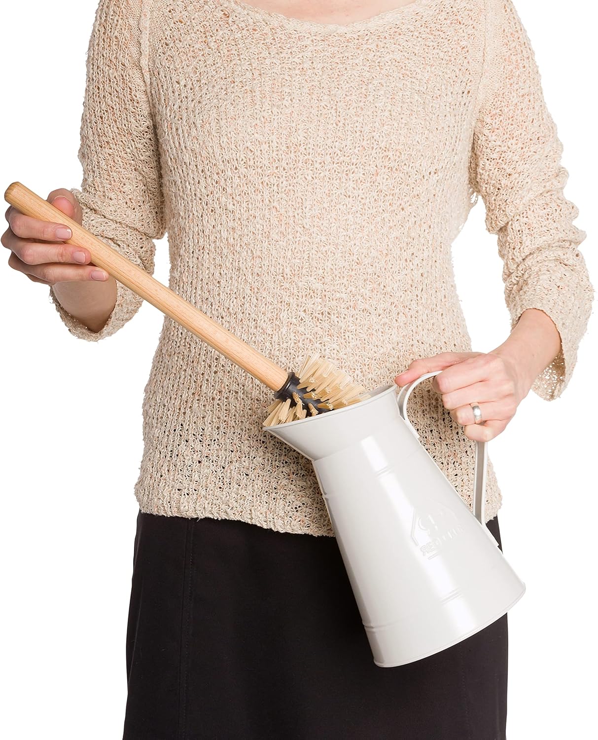 Redecker White Coated Metal Toilet Brush Set with High Grade Nylon Toilet Brush with Oiled