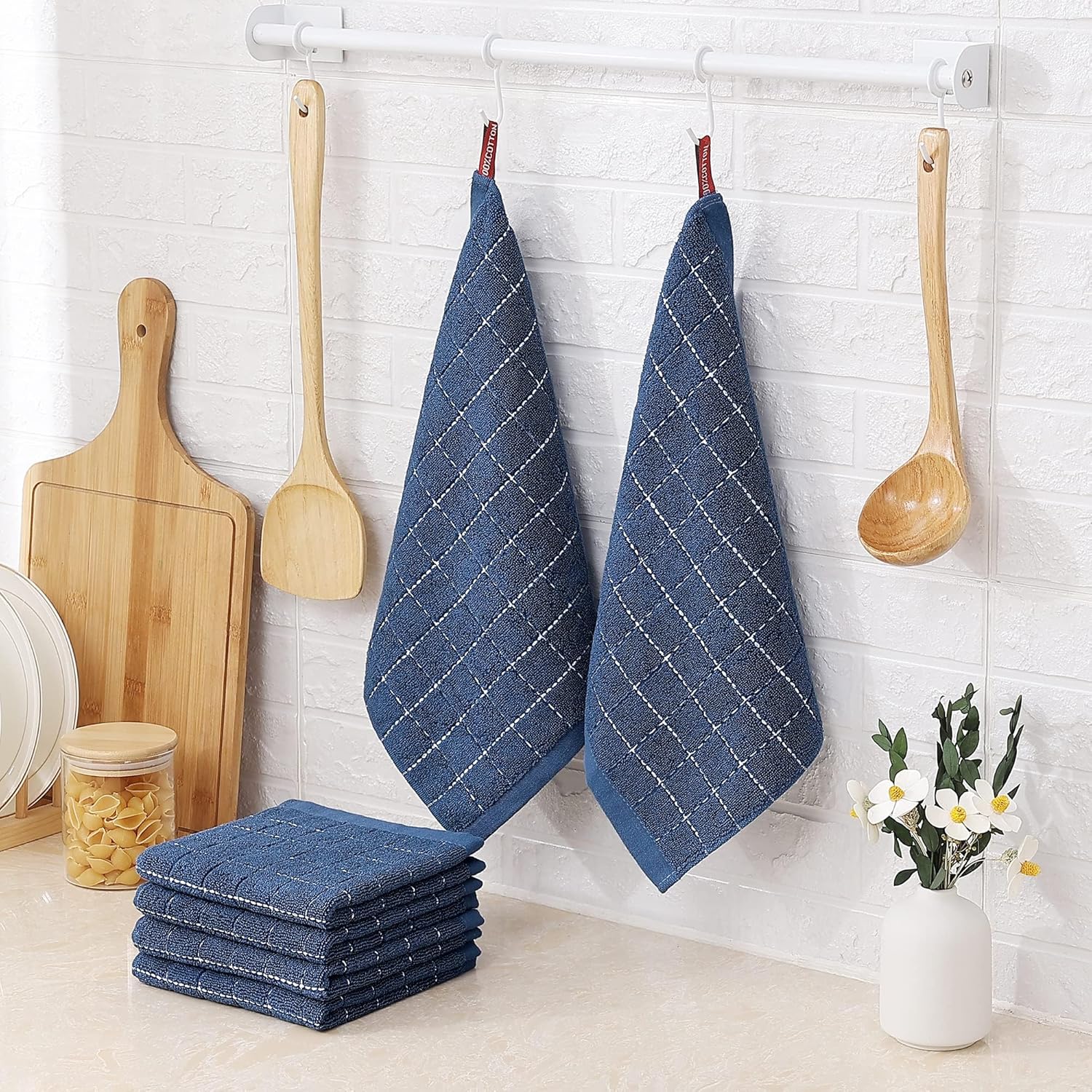 Homaxy 100% Cotton Terry Kitchen Dish Cloths, Ultra Soft and Absorbent Dish Towels for Kitchen