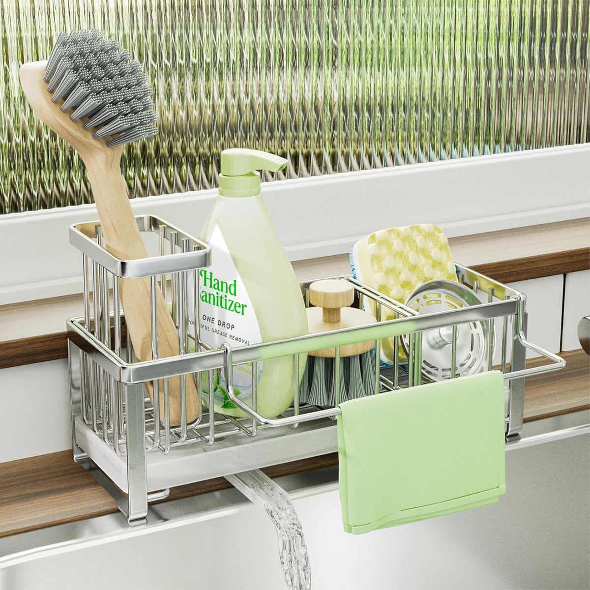 SWTYMIKI Sponge Holder for Kitchen Sink - Sink Caddy with Brush Holder Self-draining Sponge Caddy