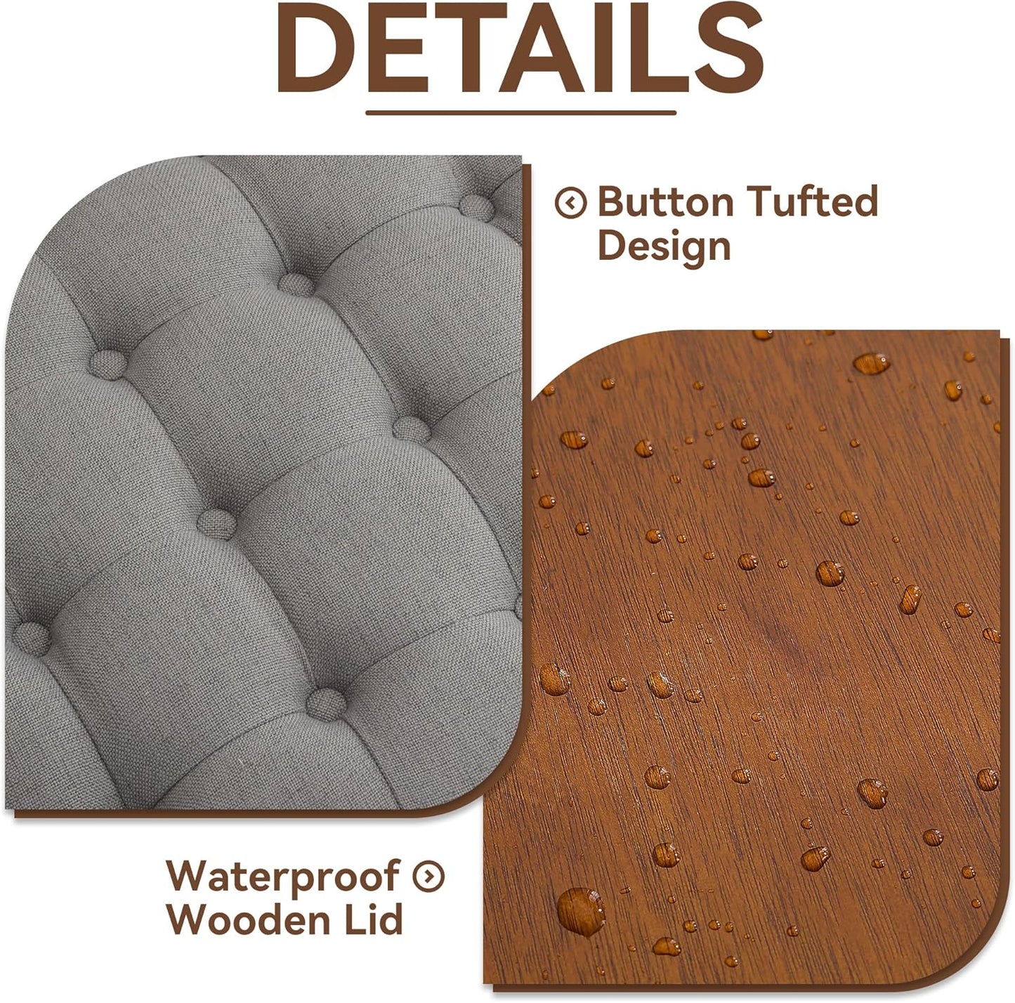 30Inch Round Storage Ottoman with Tray, Modern Tufted Fabric Circle Coffee Table with Storage