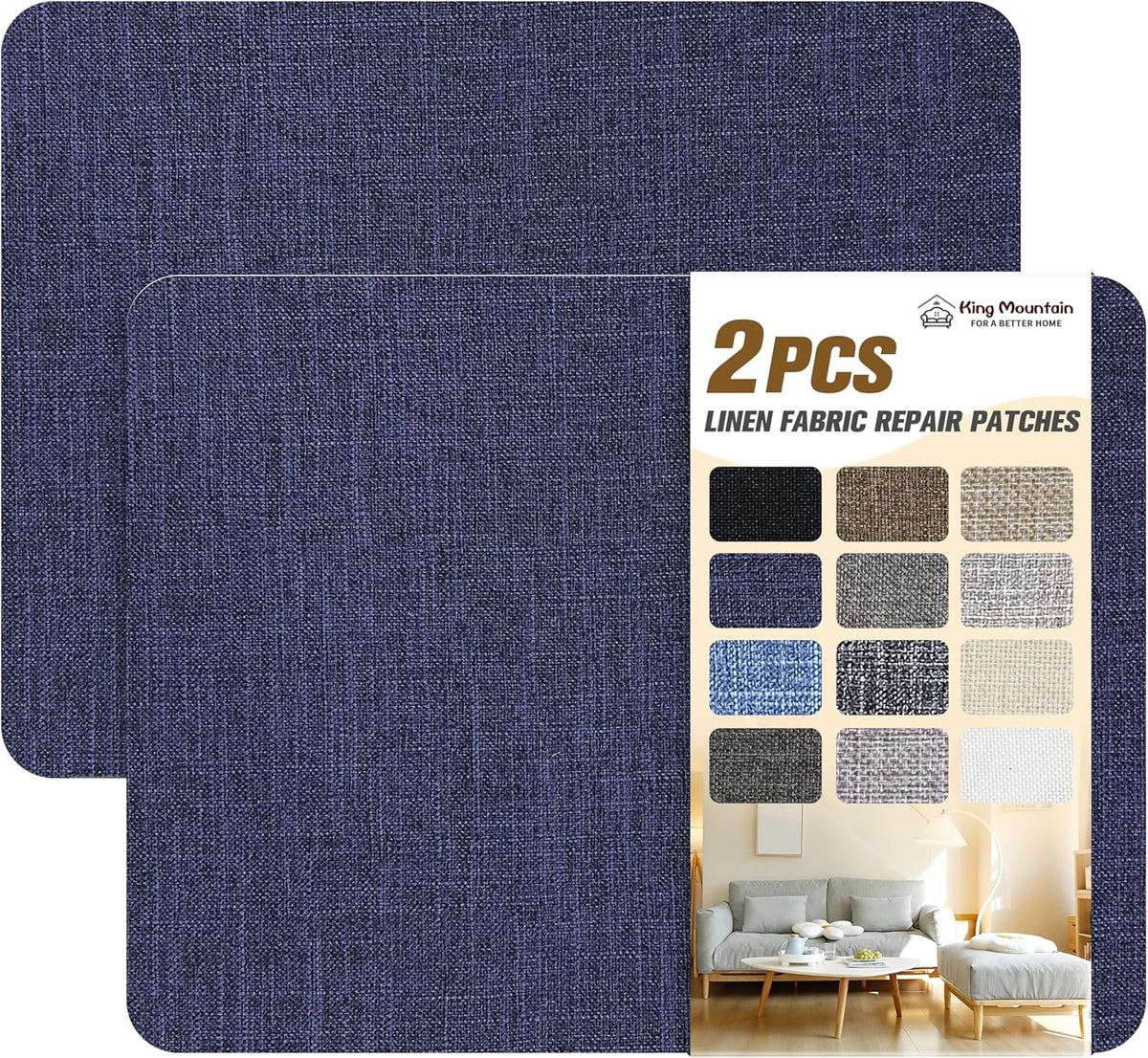 KING MOUNTAIN Fine Linen Repair Patches, Self-Adhesive Linen Fabric Patches, 8X11 inch 2 PCS, Multi