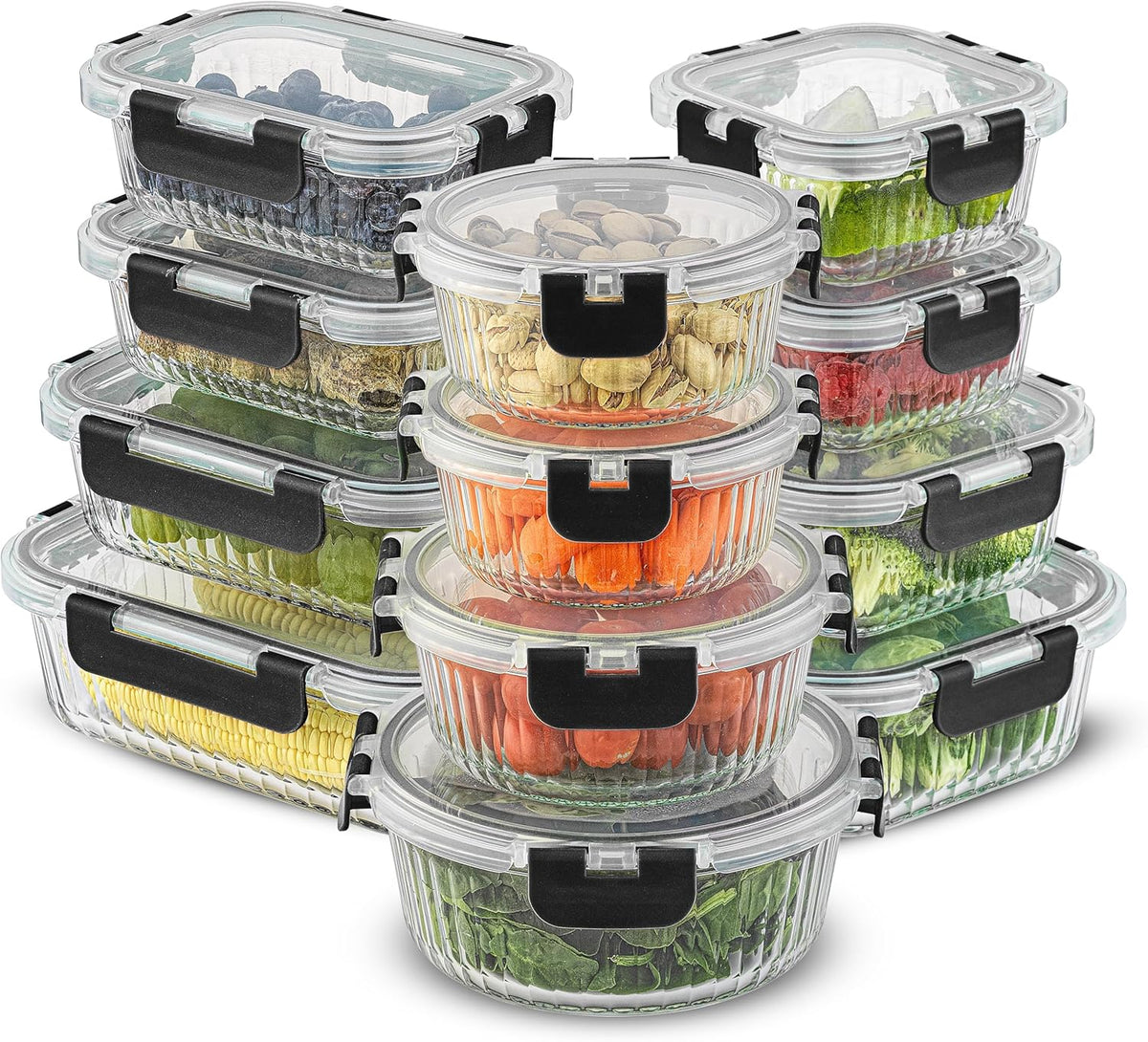 JoyJolt 24pc Borosilicate Glass Storage Containers with Lids | 12 Airtight/Freezer Safe Food