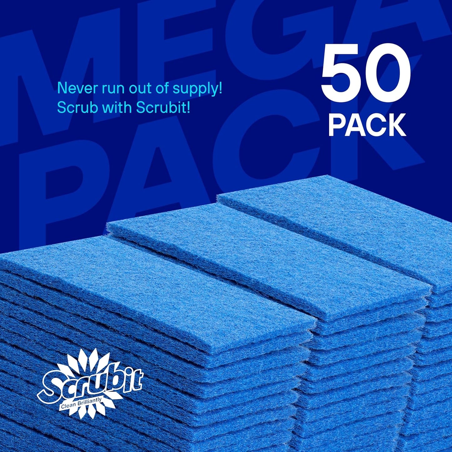 SCRUBIT 50 Pack Scouring Pad - Heavy Duty Scrub Pads for Cleaning Dishes - Non-Scratch Reusable