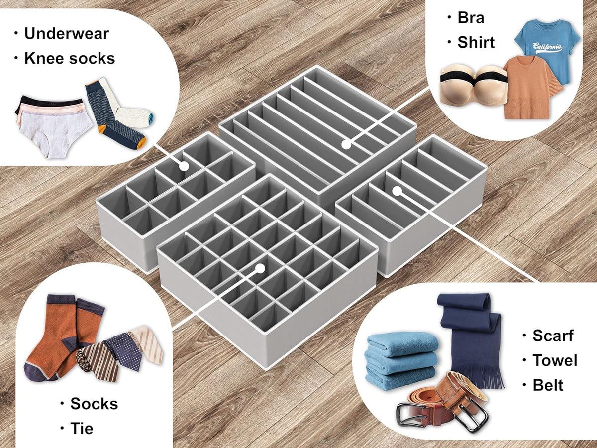 Simple Houseware 4-Pack Drawer Organizer Set - Closet Dividers for Underwear, Socks, Bras, Scarves