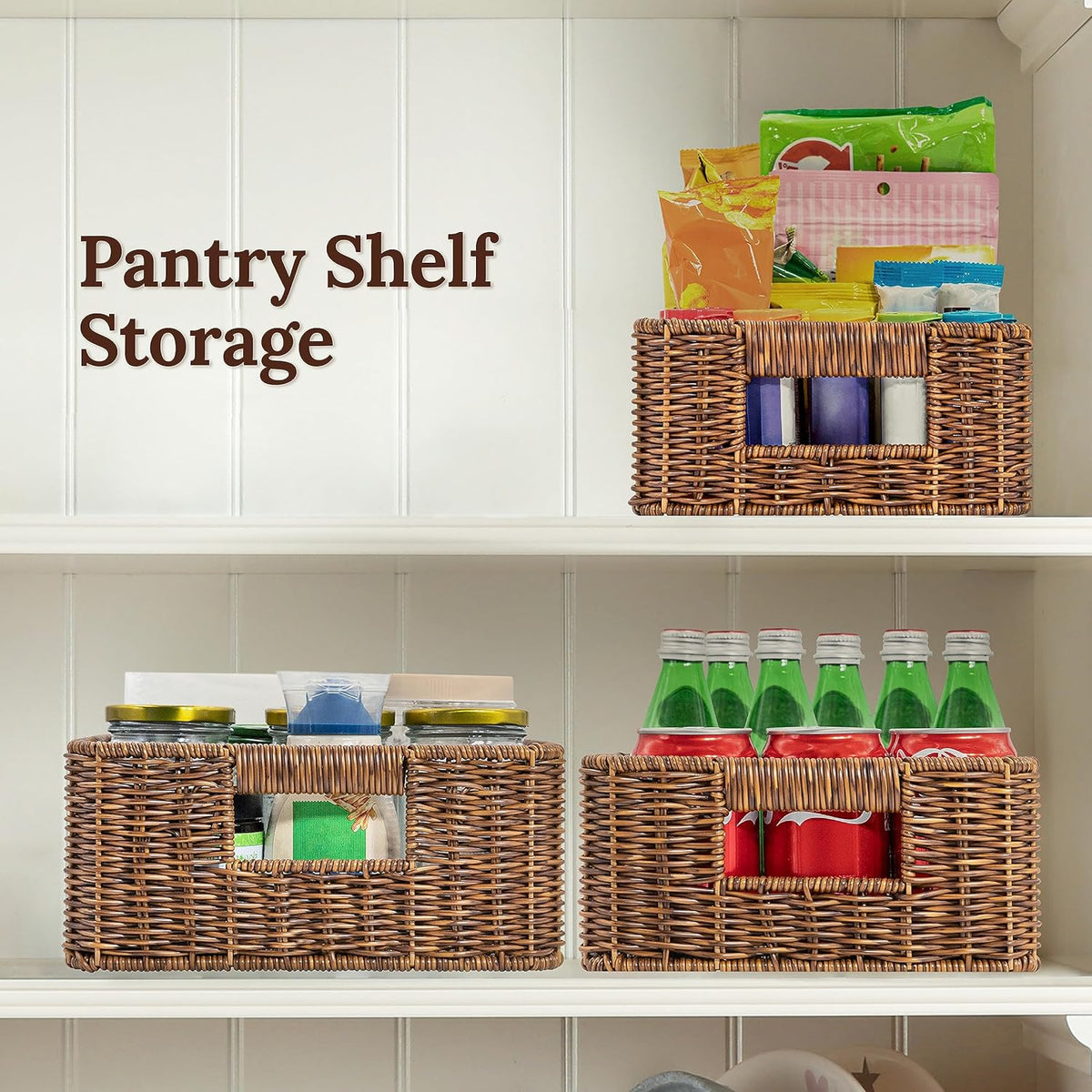 Baskets for Organizing, Undershelf Wicker Storage, Hand Woven Organizer for Closet Organization