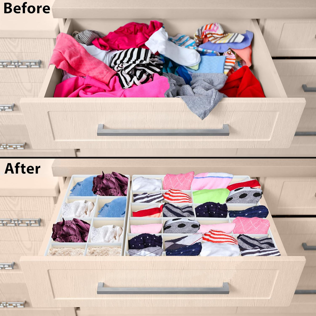 Simple Houseware 4-Pack Drawer Organizer Set - Closet Dividers for Underwear, Socks, Bras, Scarves