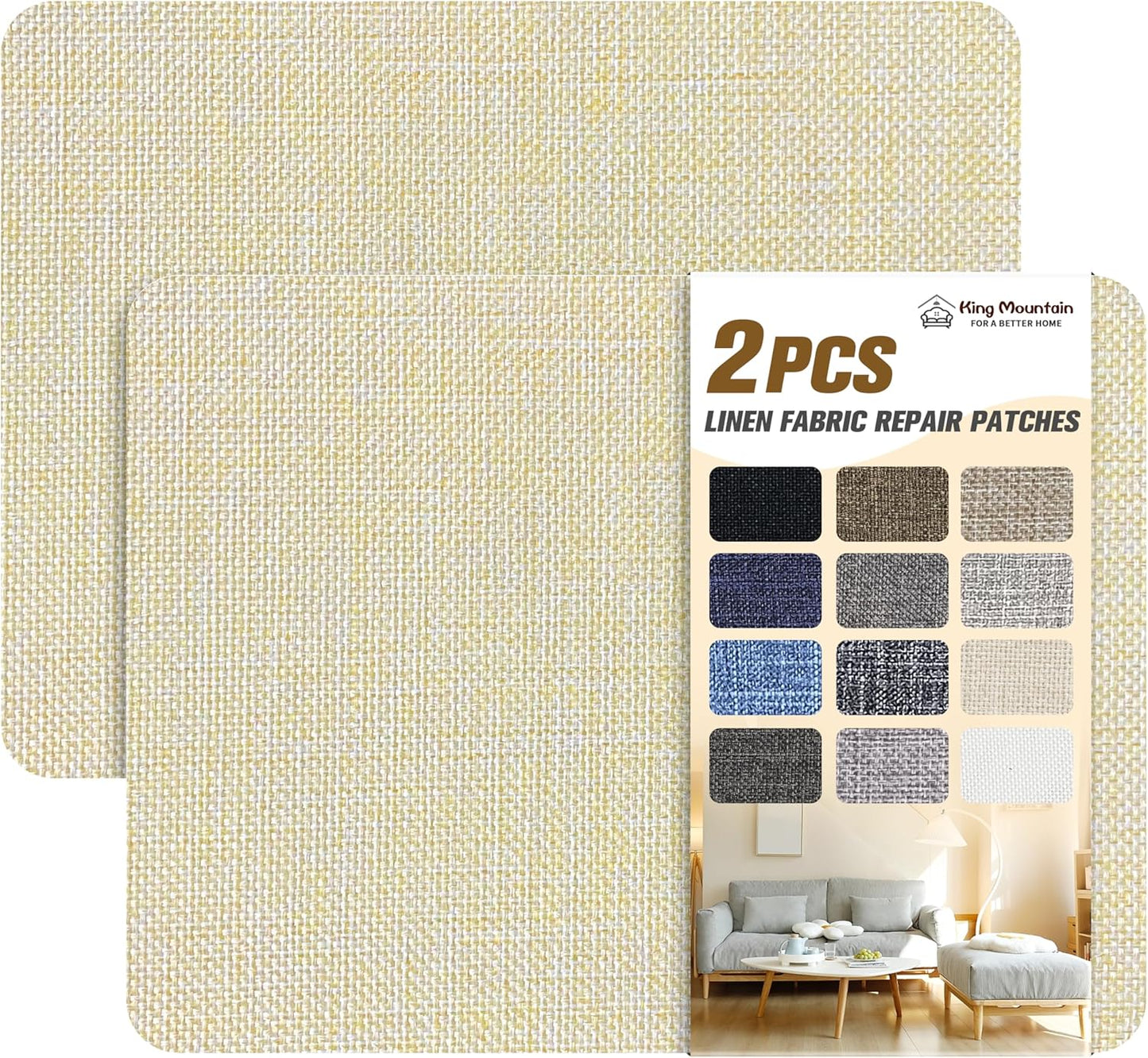KING MOUNTAIN Coarse Linen Repair Patches, Self-Adhesive Fabric, 8X11 Inch 2 PCS, Multi Color, for