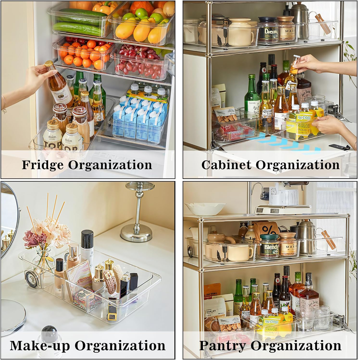 MineSign 2Pack Roll Out Fridge Caddy Bins Pull Out Drawer with Wheels Refrigerator Organizer Bins