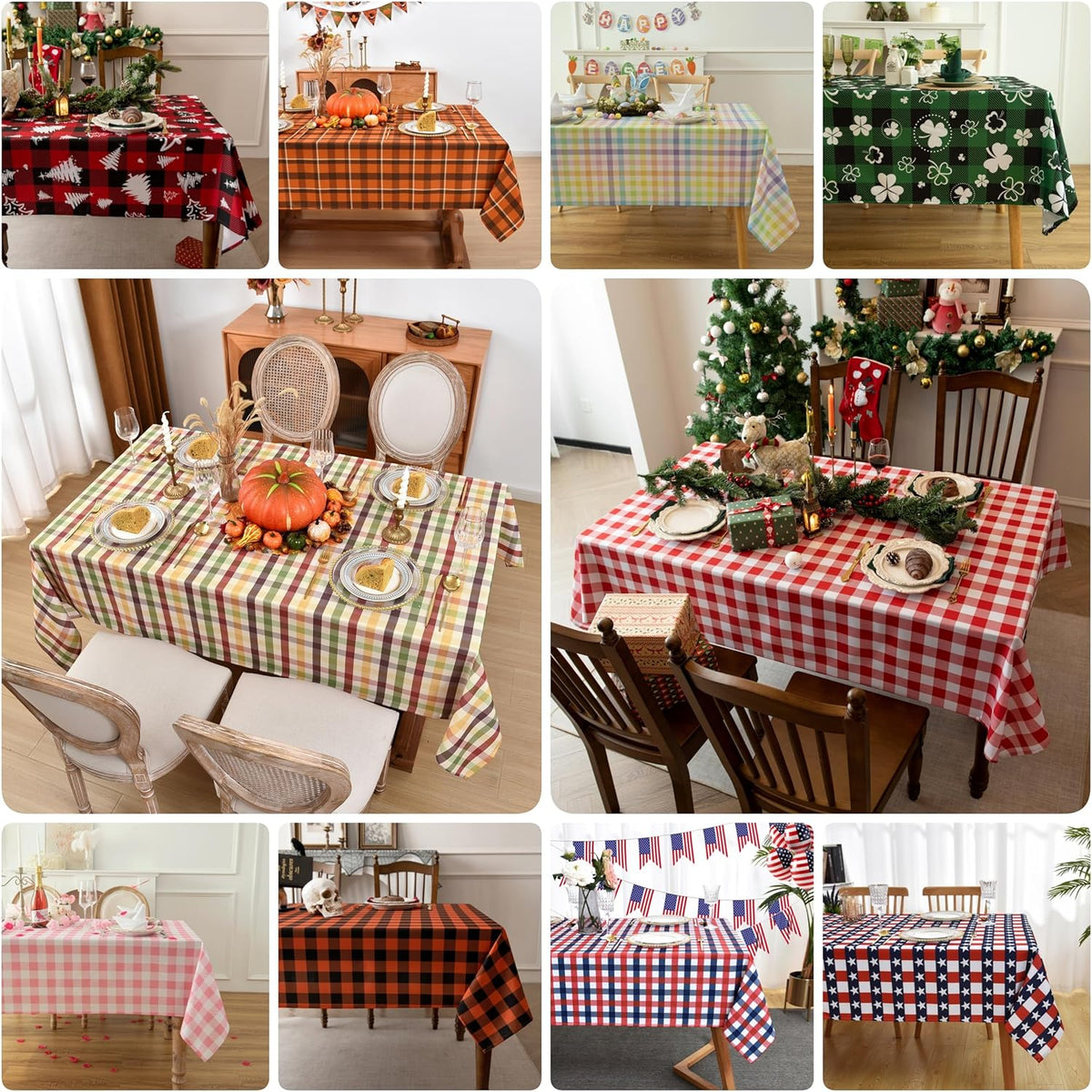 Waterproof Checkered Tablecloth Runner Fabric - Rectangle 12x108 Inch Classic Gingham Buffalo Plaid